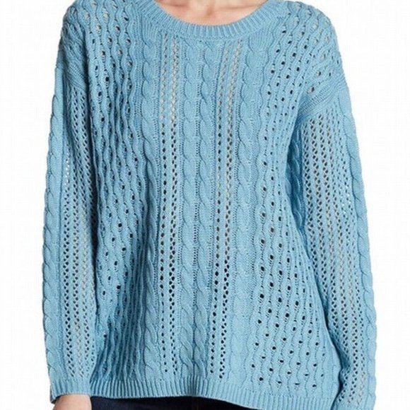 Lauren Hansen Size XL Nordstrom Blue Cable Knit Button Back Pullover Sweater - Picture 1 of 4